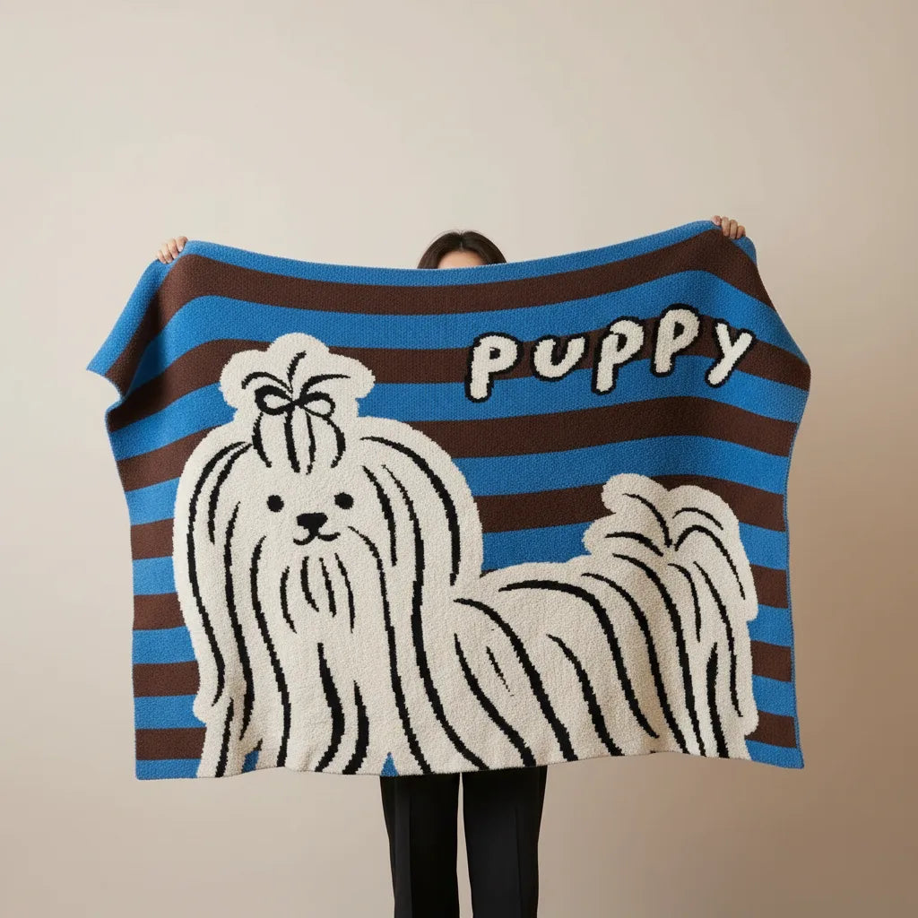 Puppy Striped Throw Blanket