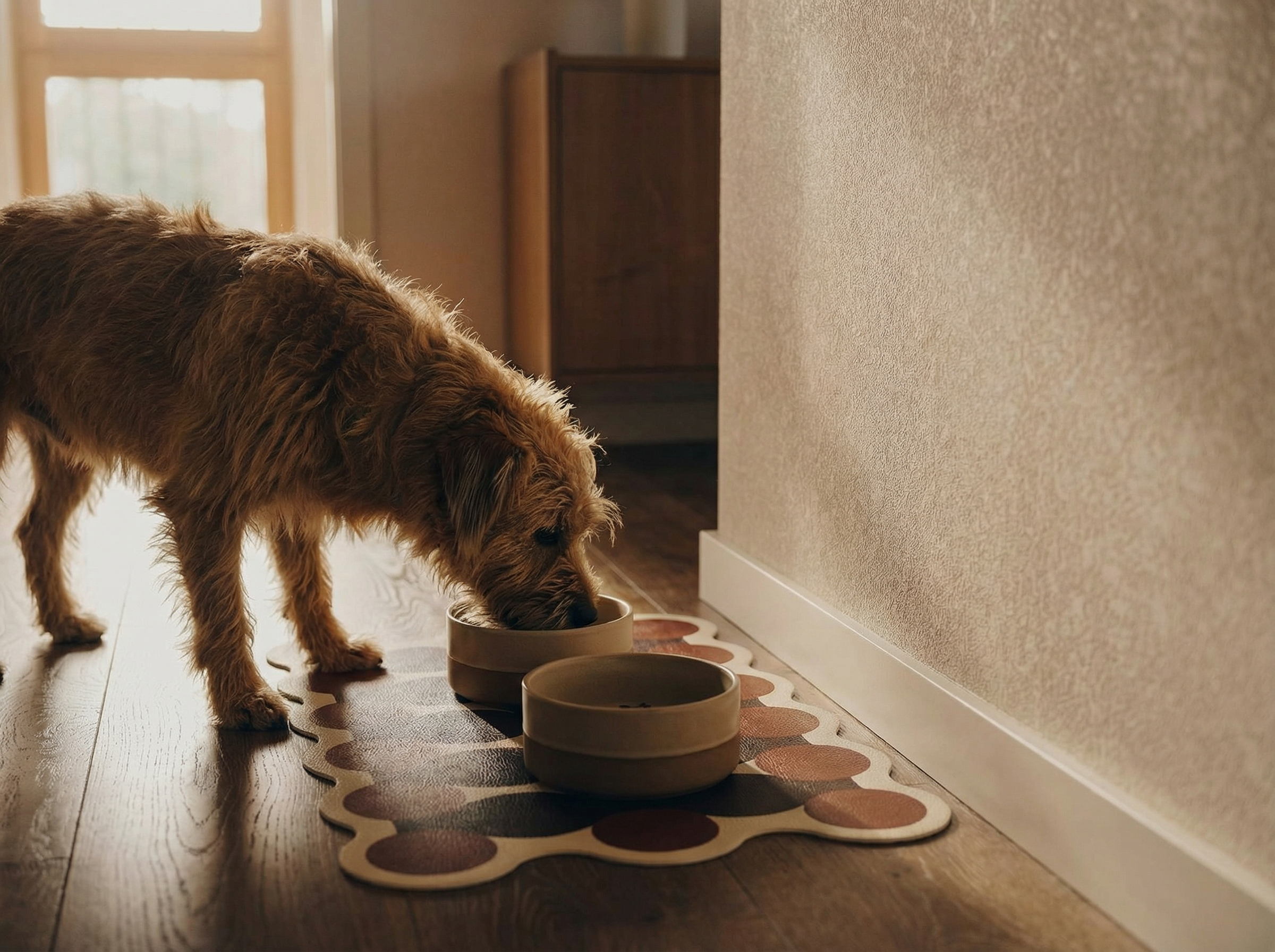vintage style waterproof dog bowl mat