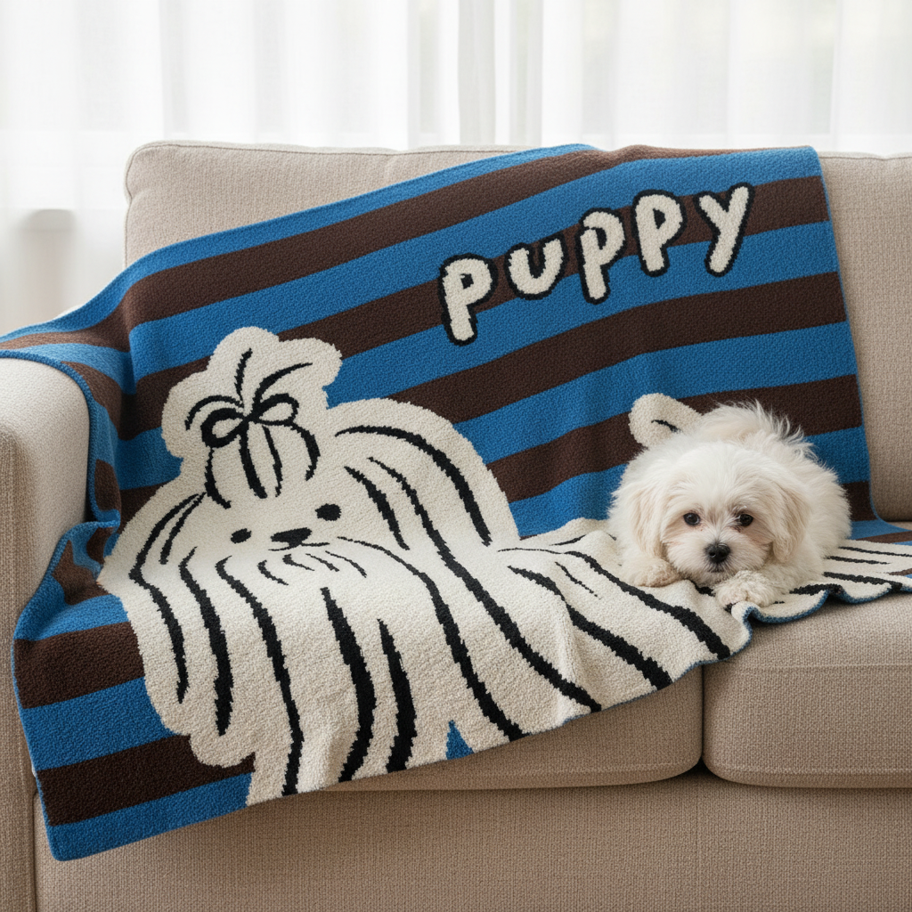 Puppy Striped Throw Blanket Secondary image