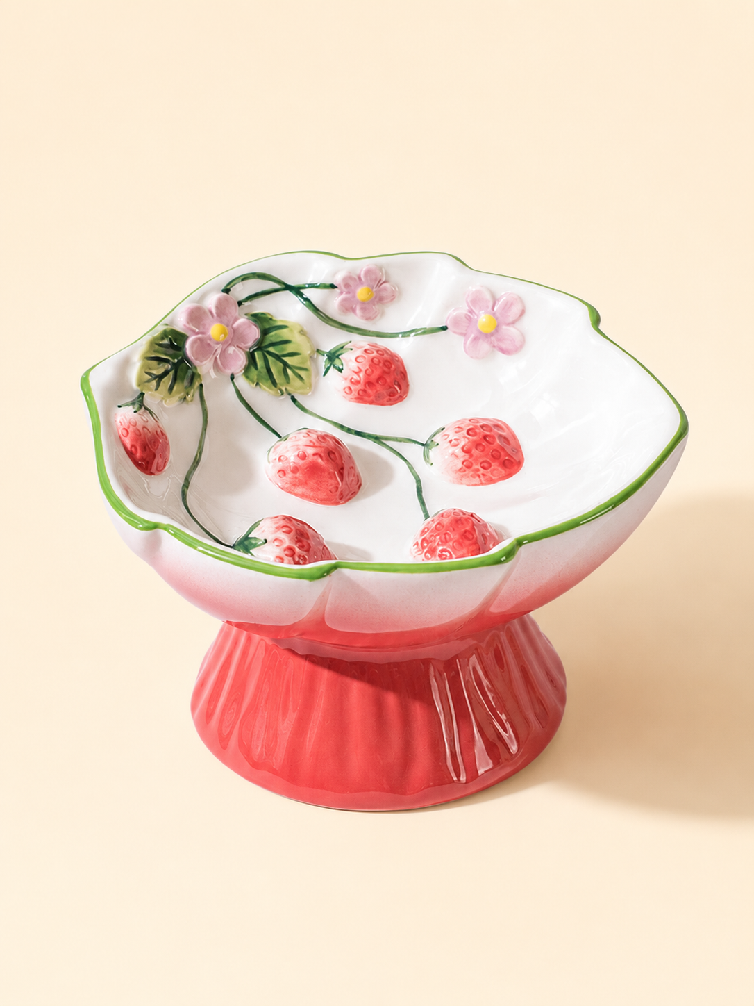 wild strawberry tall ceramic pet bowl